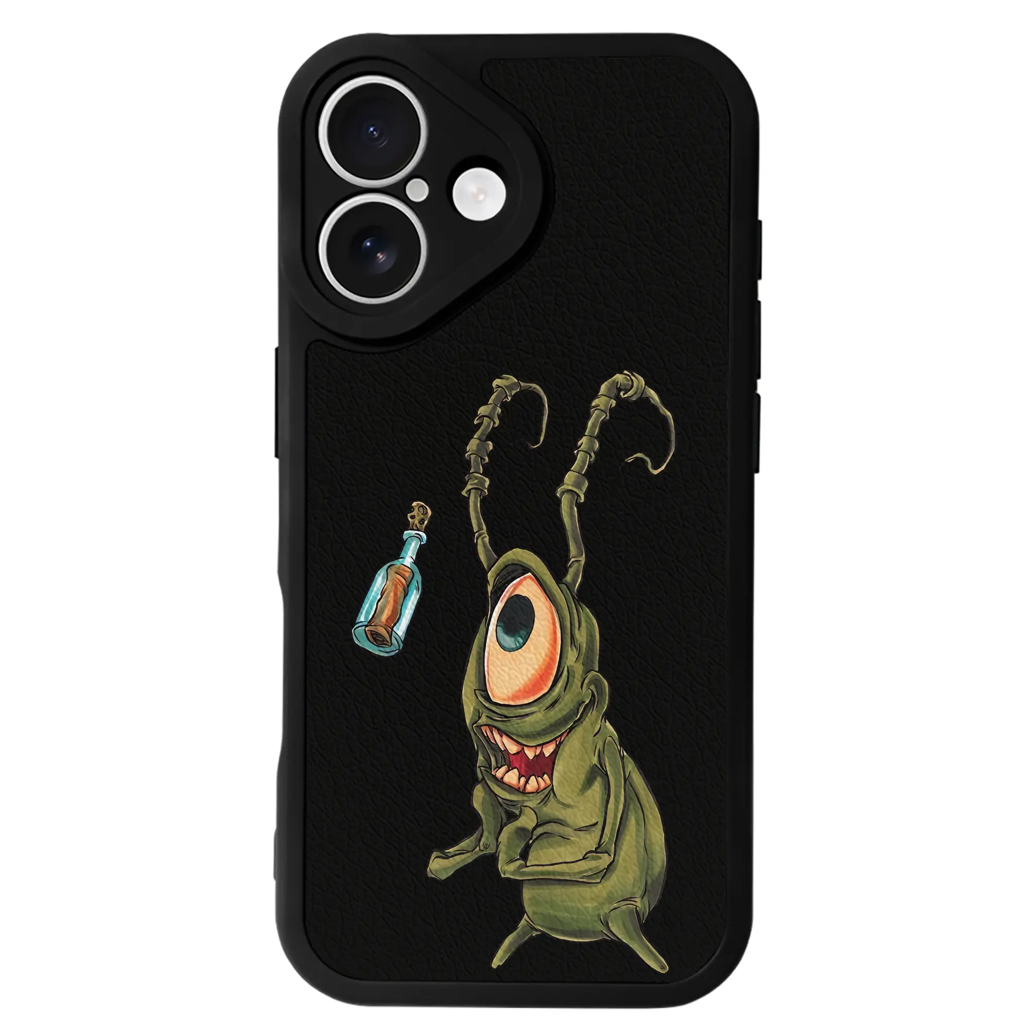 スポンジボブ グッズ プランクトン - IPhone 16シリーズ対応 ・ シリコンスマホケース ・ レザー調 ・ 高精度フィット ・ 耐衝撃 ・ ワイヤレス充電対応 ・ 精密カット